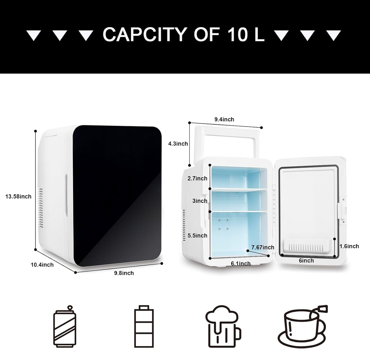 ARTETHYS Mini Fridge for Bedrooms, 10L Small Portable Car Fridges