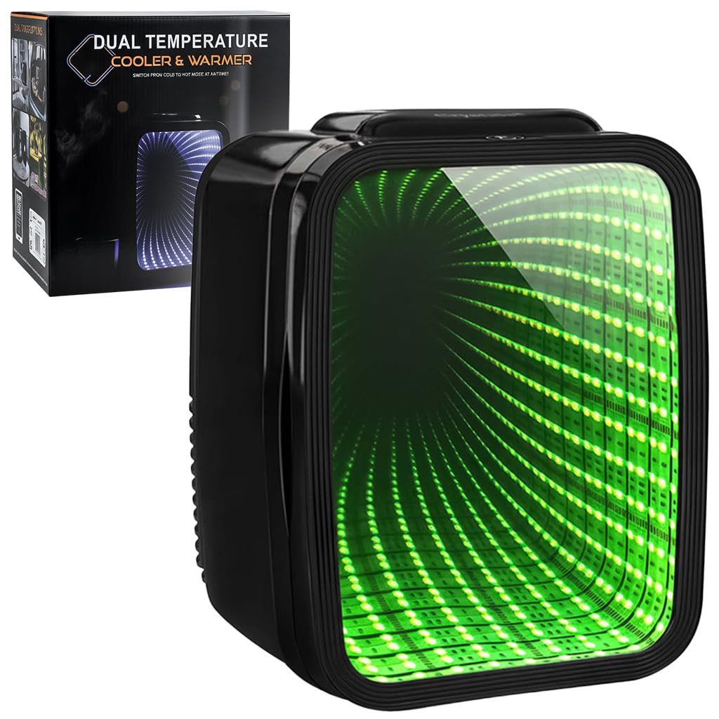 Crystals 4/10/15L Litre Mini Fridge, Table Top Small Fridge Cooler & Warmer for Car Bedrooms Desk Office, 12V DC - 220 AC, Mini Fridge for Bedrooms – Energy Efficient (Black, 4L Litre)