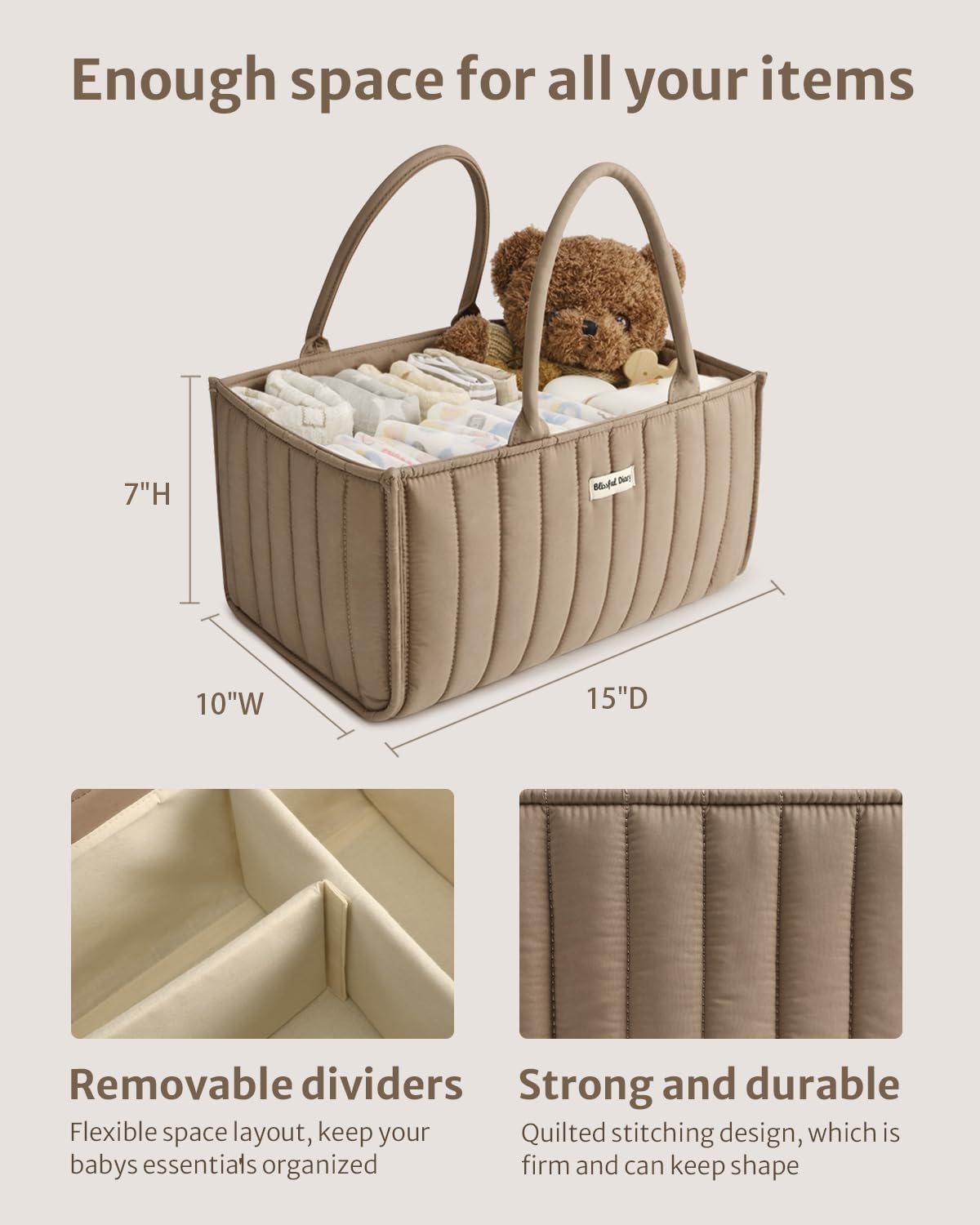 Blissful Diary Nappy Caddy Organiser, Baby Diaper Caddy for Nappy Station, Stylish Storage Basket for Newborn Essentials, Baby Shower Gifts for Girl or Boy, Woodland Cream