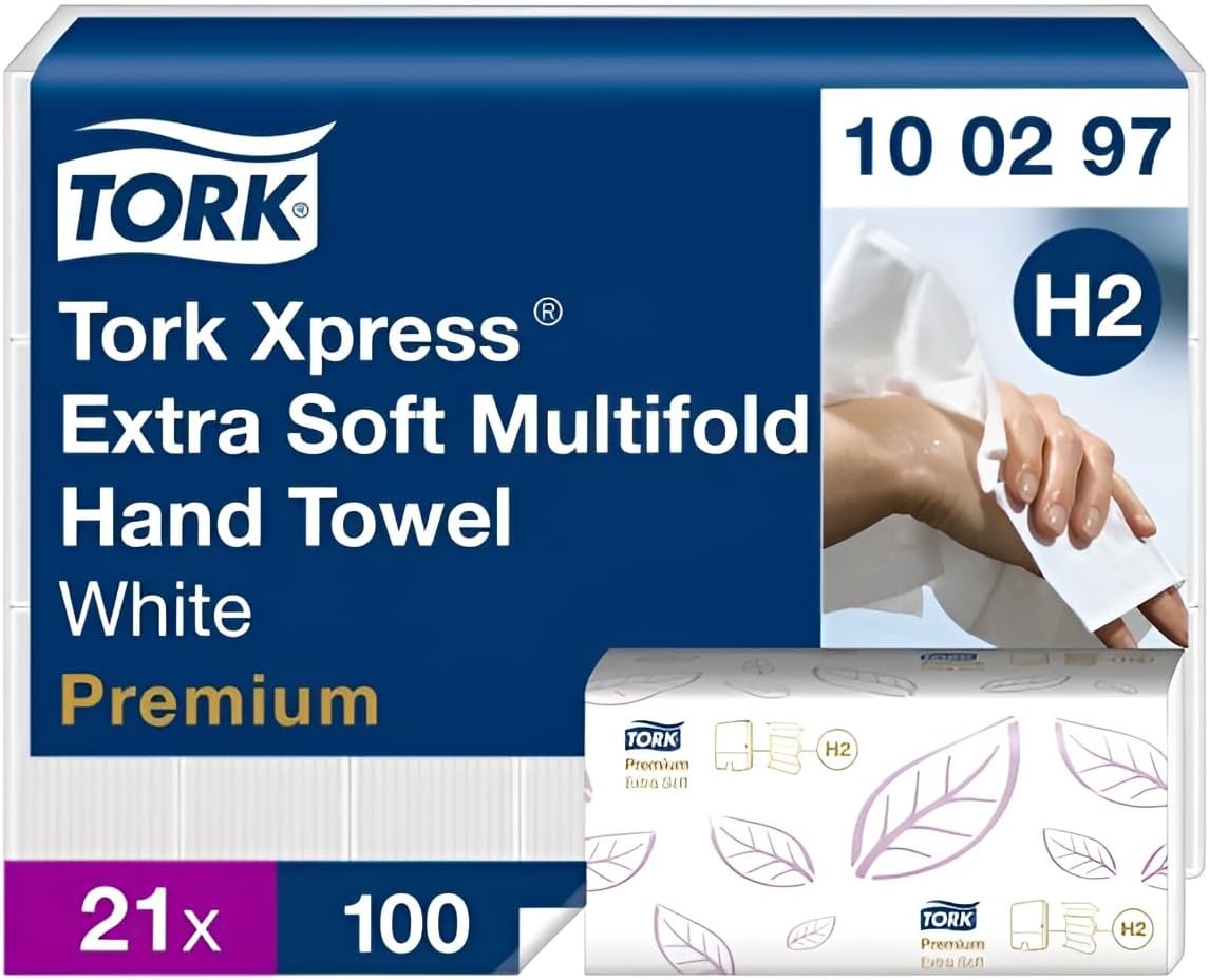 Tork D8217 Extra Soft Multifold Hand Towel, White, Pack of 2100, 21x100 sheets
