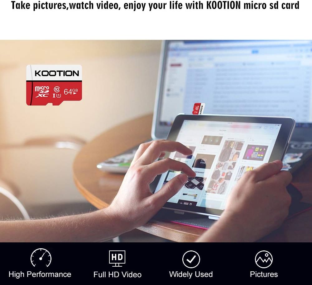 KOOTION 64GB Micro SD Card, UHD Video for GoPro, Action Camera, Drone, Smartphone, R/W up to 80/20MB/s MicroSDXC Memory Card UHS-I U1 Class 10