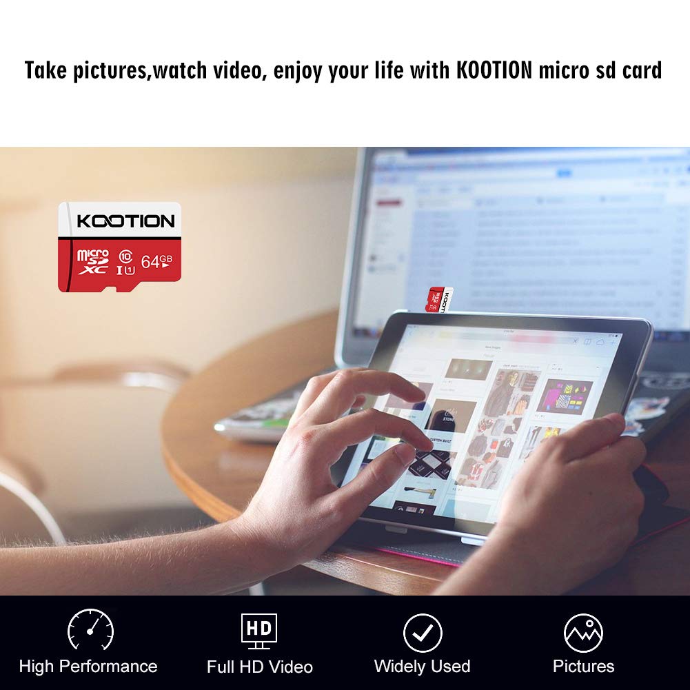 KOOTION 64GB Micro SD Card, UHD Video for GoPro, Action Camera, Drone, Smartphone, R/W up to 80/20MB/s MicroSDXC Memory Card UHS-I U1 Class 10