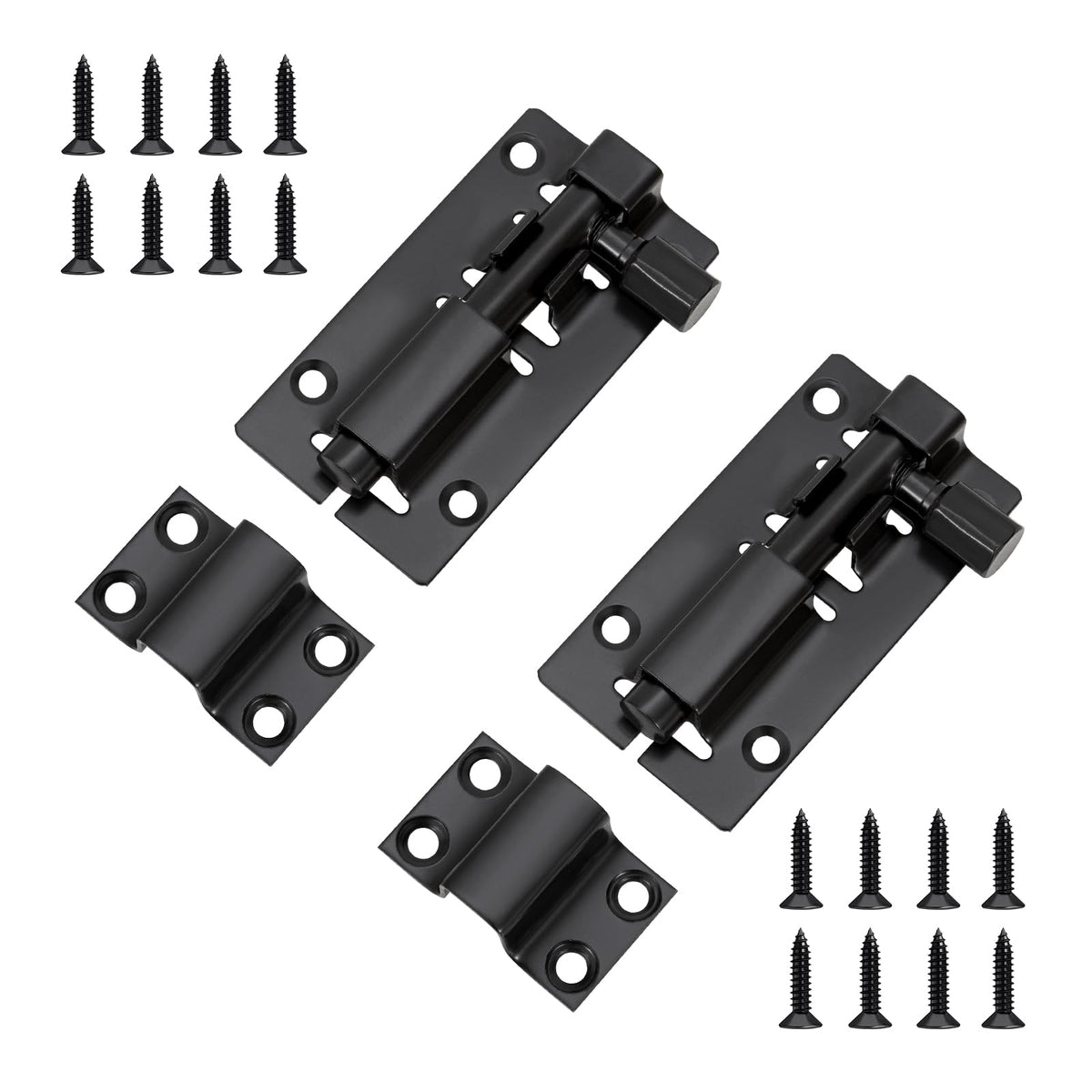 Door Lock Bolts 3"(75mm), Heavy Duty Black Door Latch Slide Bolts Lock with Screws for Bathroom Bedroom Shed Garden Toilet, 3 Inch