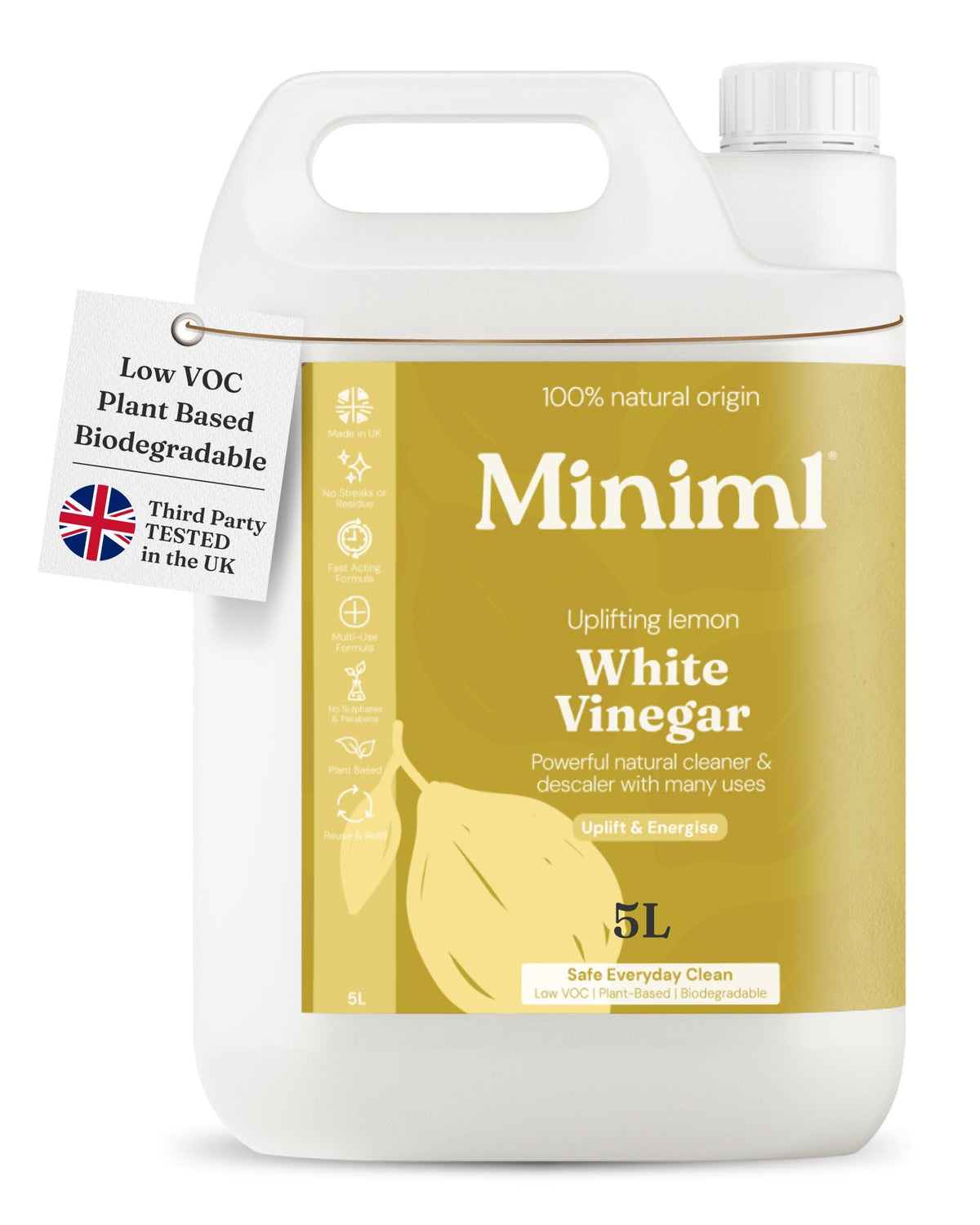 Miniml Eco White Vinegar Cleaning Unscented 750ml - All Natural Multi-Surface & Multi-Purpose Cleaner, Limescale Remover, Laundry Softener & More - 100% Vegan & Cruelty Free