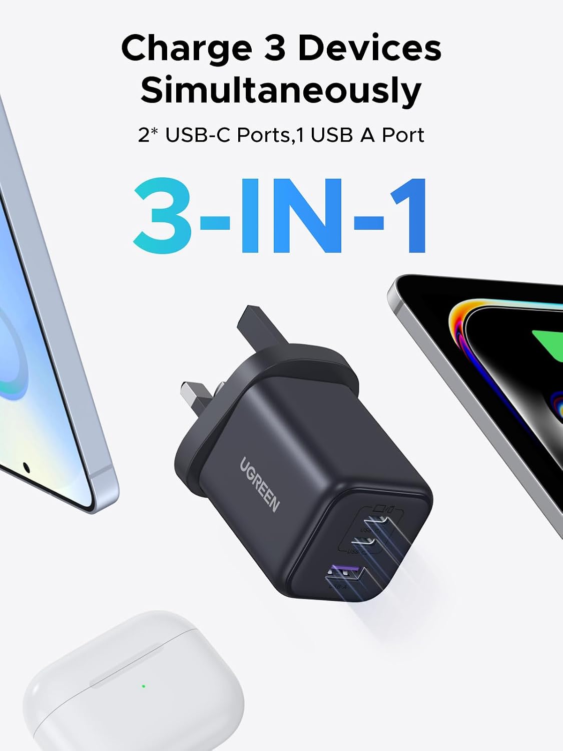 UGREEN 45W USB C Charger 3 Port Fast Wall Charger Plug Multi Adapter