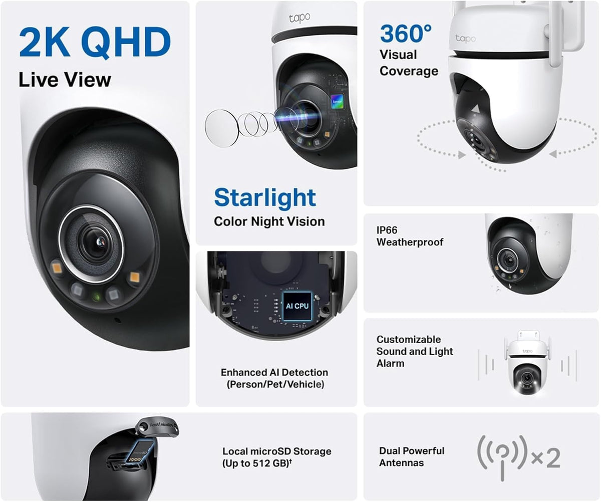 Tapo TC40 Pan/Tilt Smart Security Outdoor Camera, Full HD, 360° Person Detection Motion Tracking, Color Night Vision, WiFi Camera No Monthly Fee, Two-Way Talk, IP65, Works with Alexa and Google