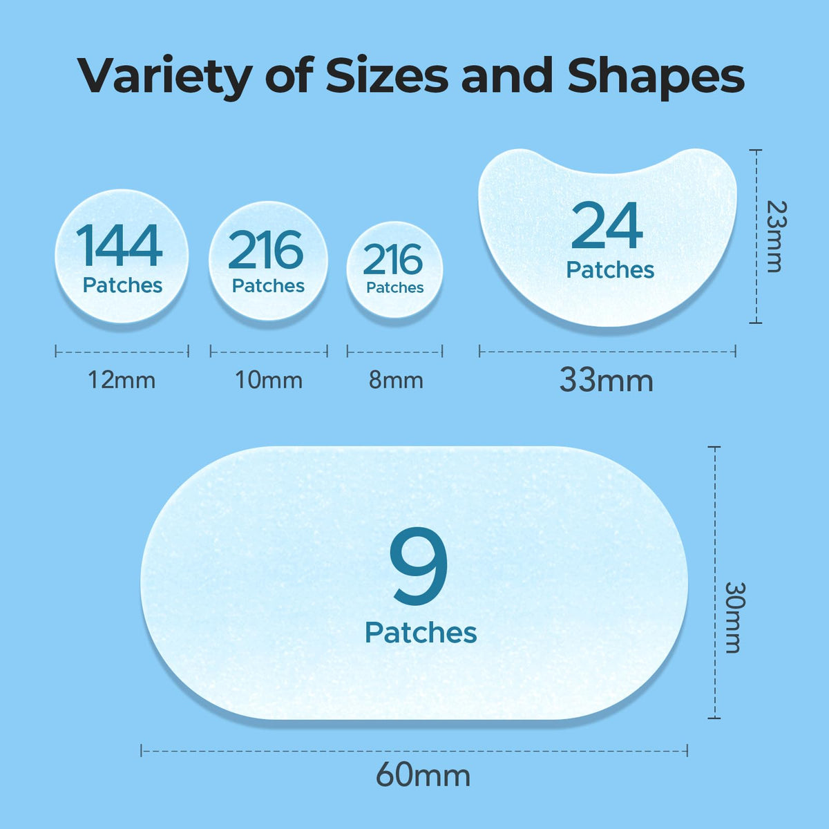 TKTK 443 Count Pimple Patches for Face, Hydrocolloid Spot Stickers, 5 Sizes