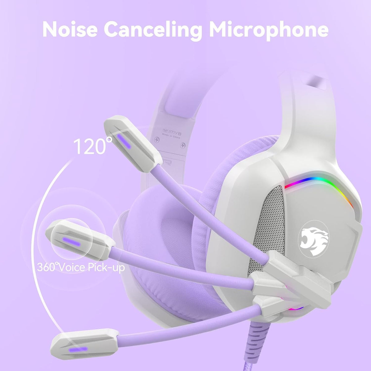 IMYB Gaming Headset with Microphone for Pc, Xbox One Series X/s, Ps4, Ps5, Stereo Wired Noise Cancelling Over-Ear Headphones with Mic, RGB, for Computer, Laptop, Mac, Gamer (White)