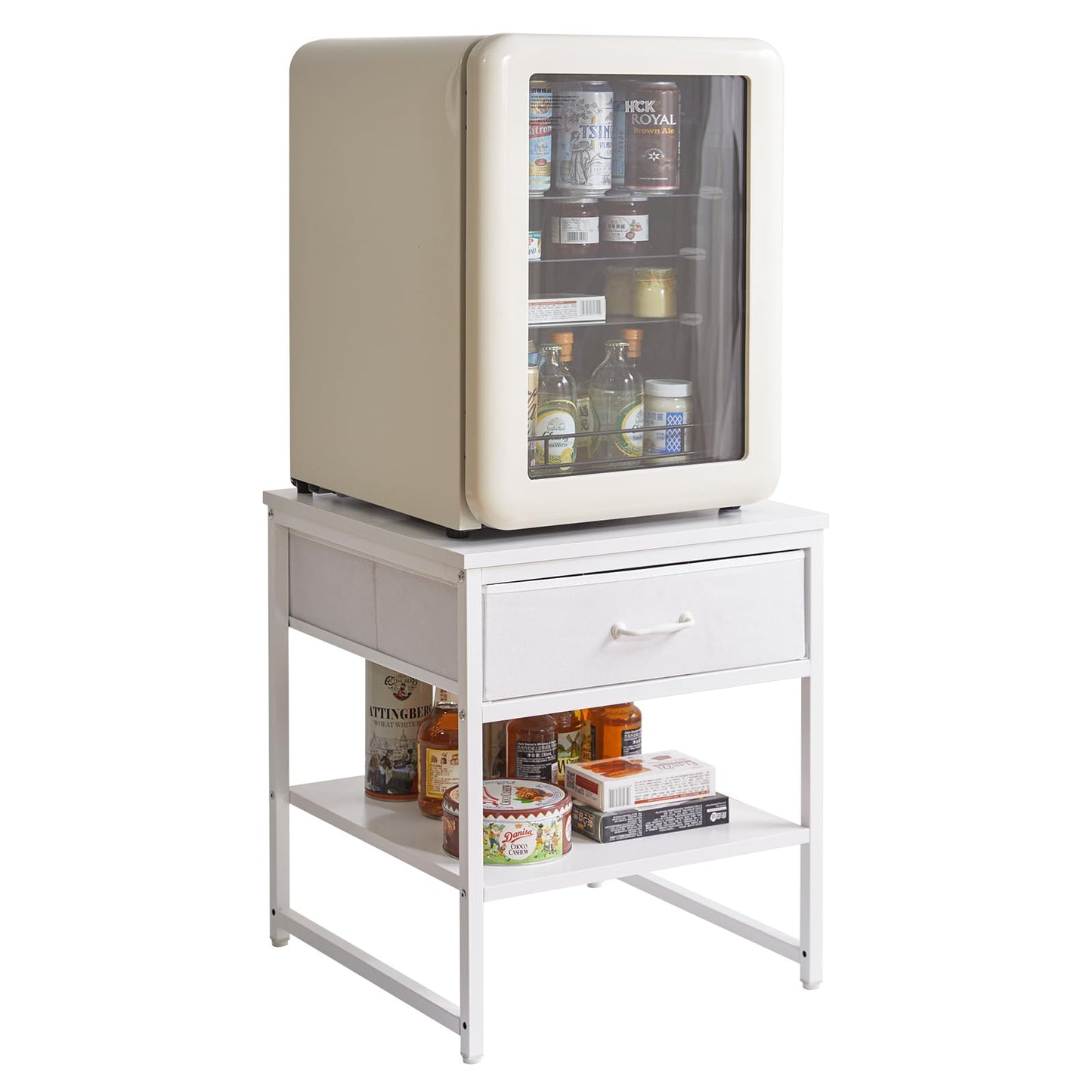 Aibiju Large Side Table for Living Room, Small Table Stand 20 Inch, Fridge Stand Printer Table with Fabric Drawer, Square Tea Coffee Table for Office, White YD-TM156W