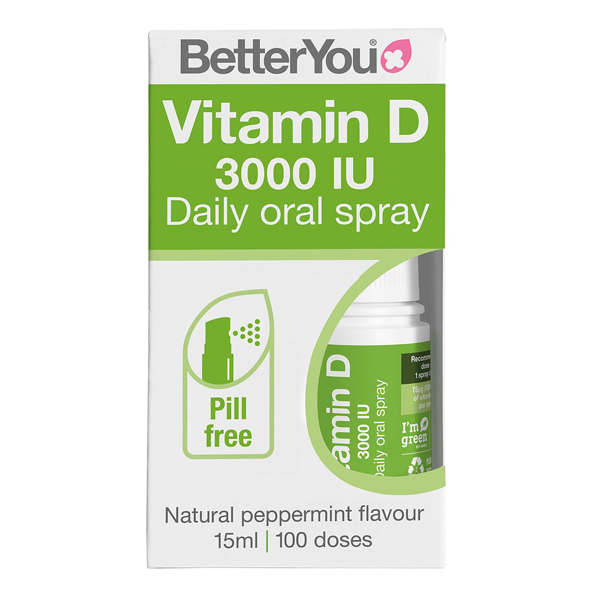 Vitamin D3 4000 IU Oral Spray, High Strength Vitamin D Supplement, 3-Month Supply, Sugar-Free Peppermint Flavour, Made in the UK | BetterYou