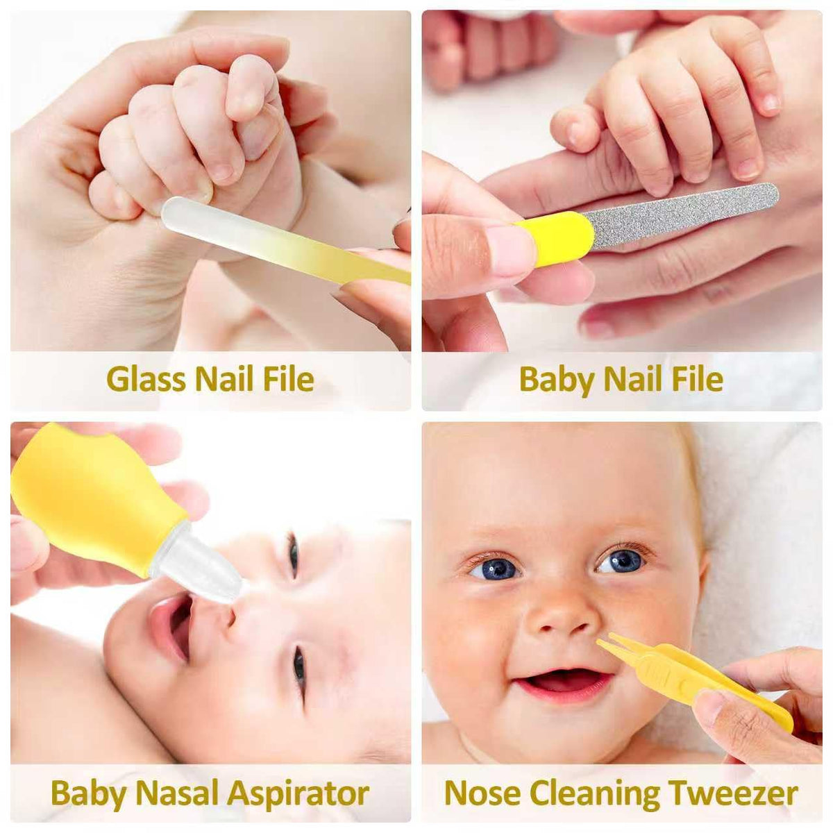 Qunlions life Infant Safety Care Set with Hair Brush Comb Nail Clipper, Baby Essentials Kit for Newborn Girls Boys (Grey White)