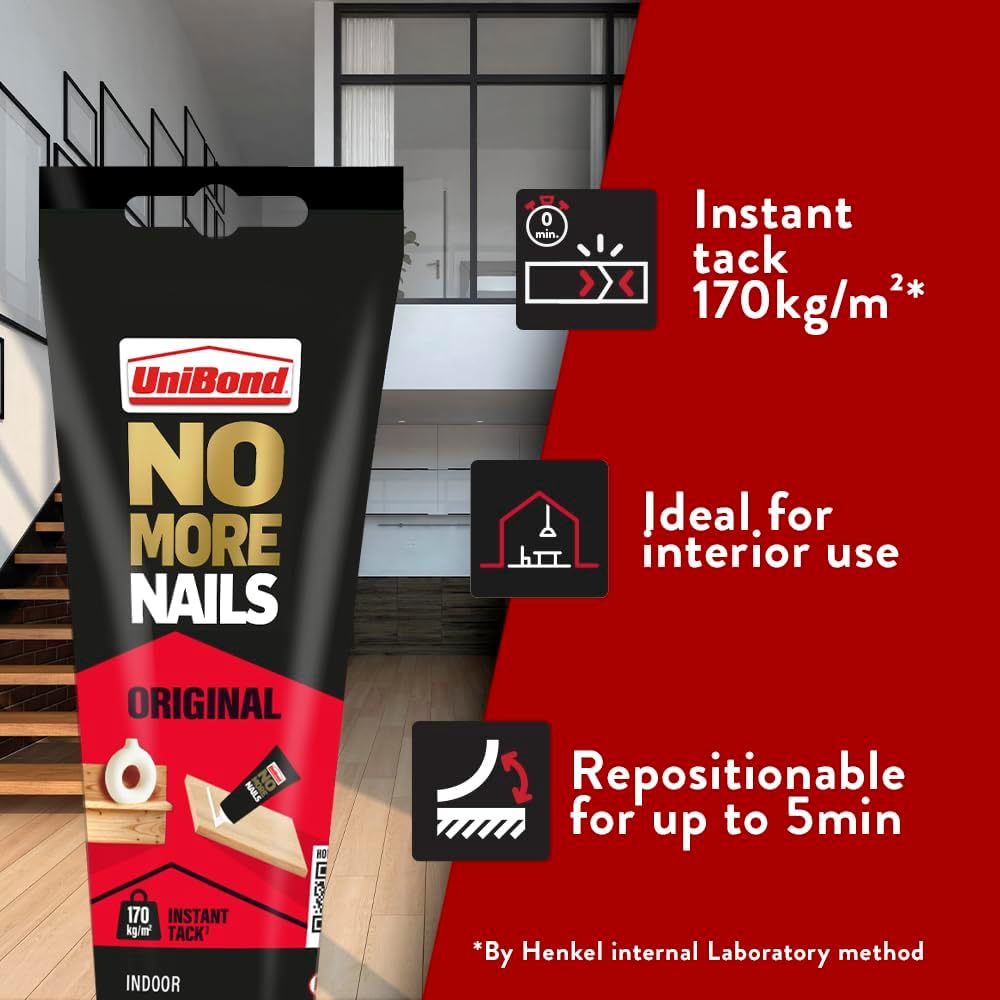 UniBond No More Nails Original Construction Adhesive, White, 1 x175 ml Tube