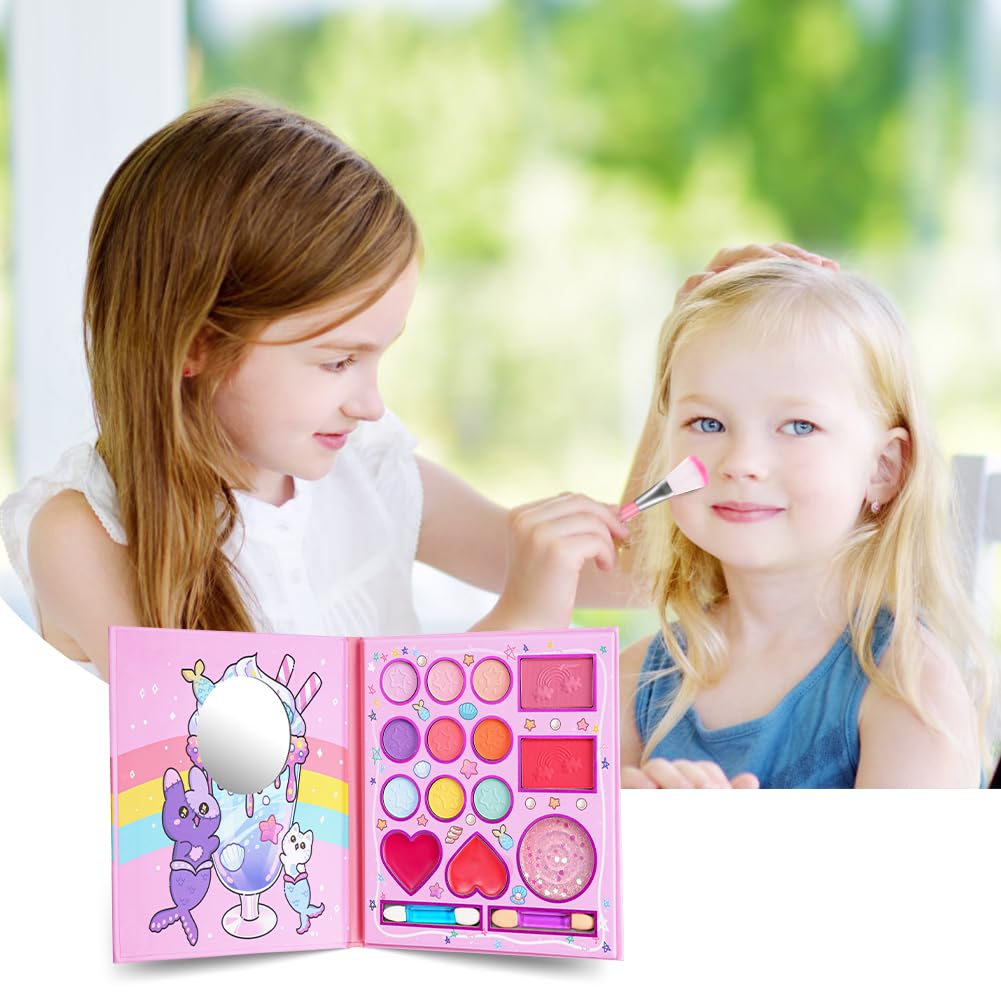 Aomig 14 Colors Kids Makeup Sets for Girls, Washable Children's Make Up Kit with Mirror, Non-Toxic Cosmetic Beauty Set Gift for Kids, Princess Pretend Play Games Toys Birthday