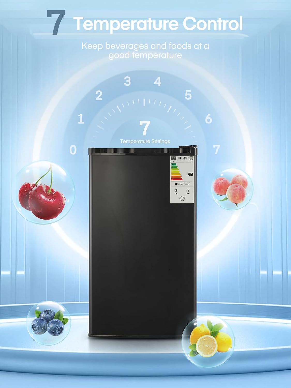 FOHERE Under Counter Fridge 90L, Freestanding Refrigerator with Chiller Box, Adjustable Thermostats & Legs, Removable Shelf, Reversible Door, Energy Efficient, Black