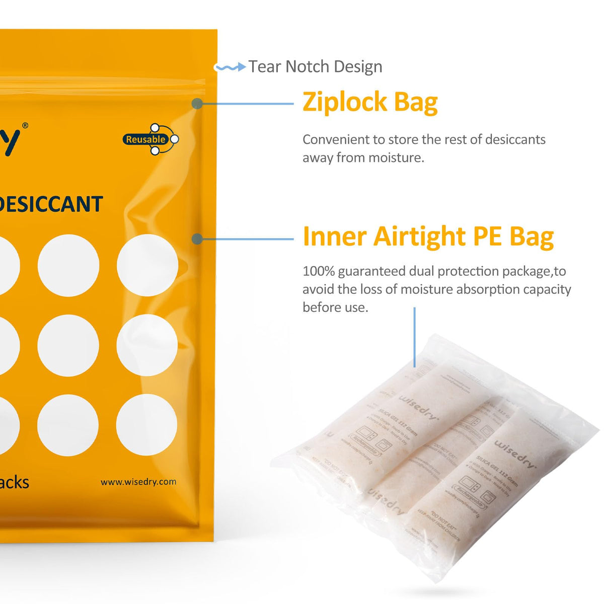wisedry Silica Gel Sachets Bags 10 Gram x 30 Packs with Orange Beads Humidity Indicator Desiccant Packs Moisture Absorber for Air Dryer Moisture Removal, Food Grade