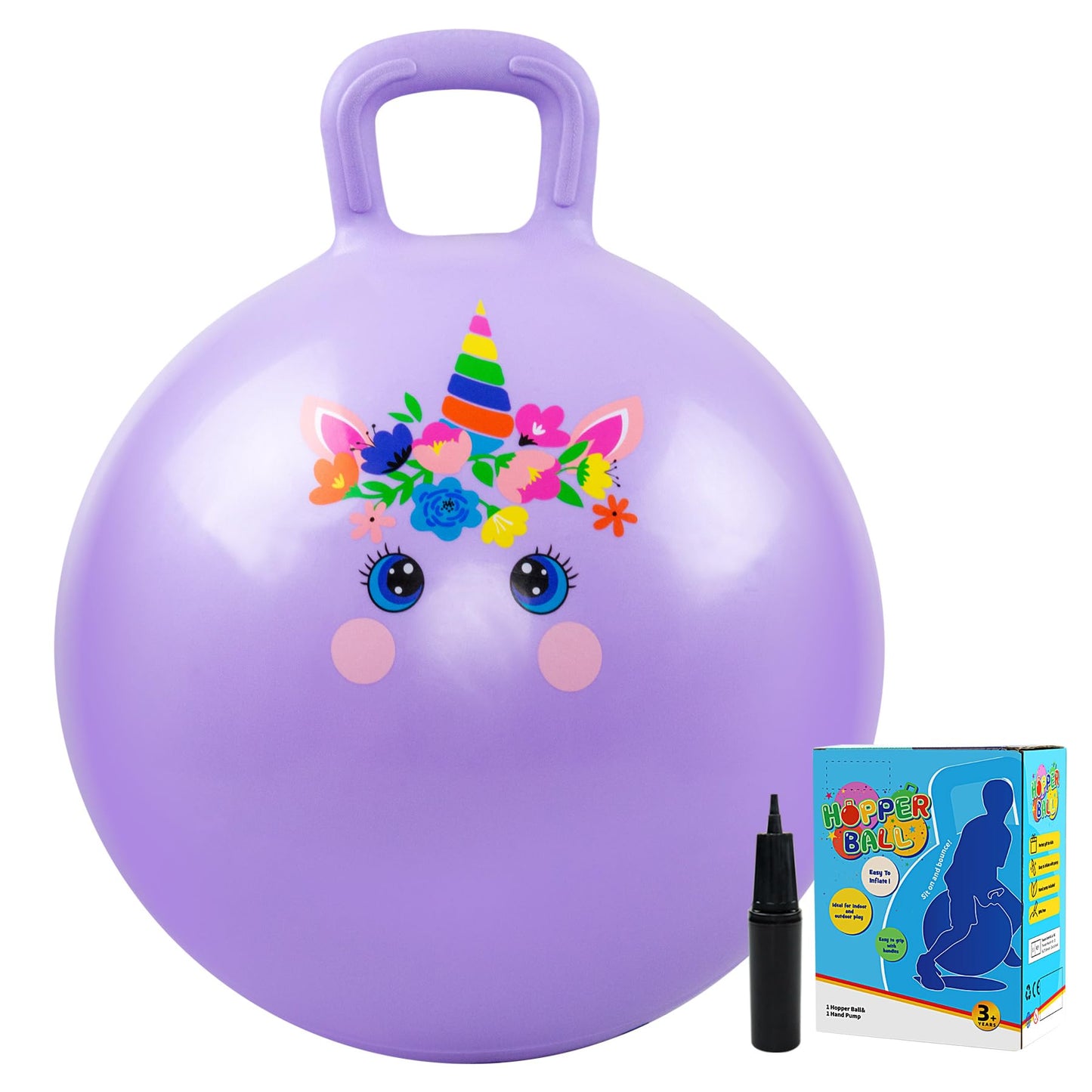 Vastoy 20 Inch Space Hopper Ball for Kids 6-9 Years - Anti-Slip Space Hopper with Hand Pump, Bouncy Inflatable Ride On Toy for Indoor Outdoor Fun, for Children (Blue Eyes)