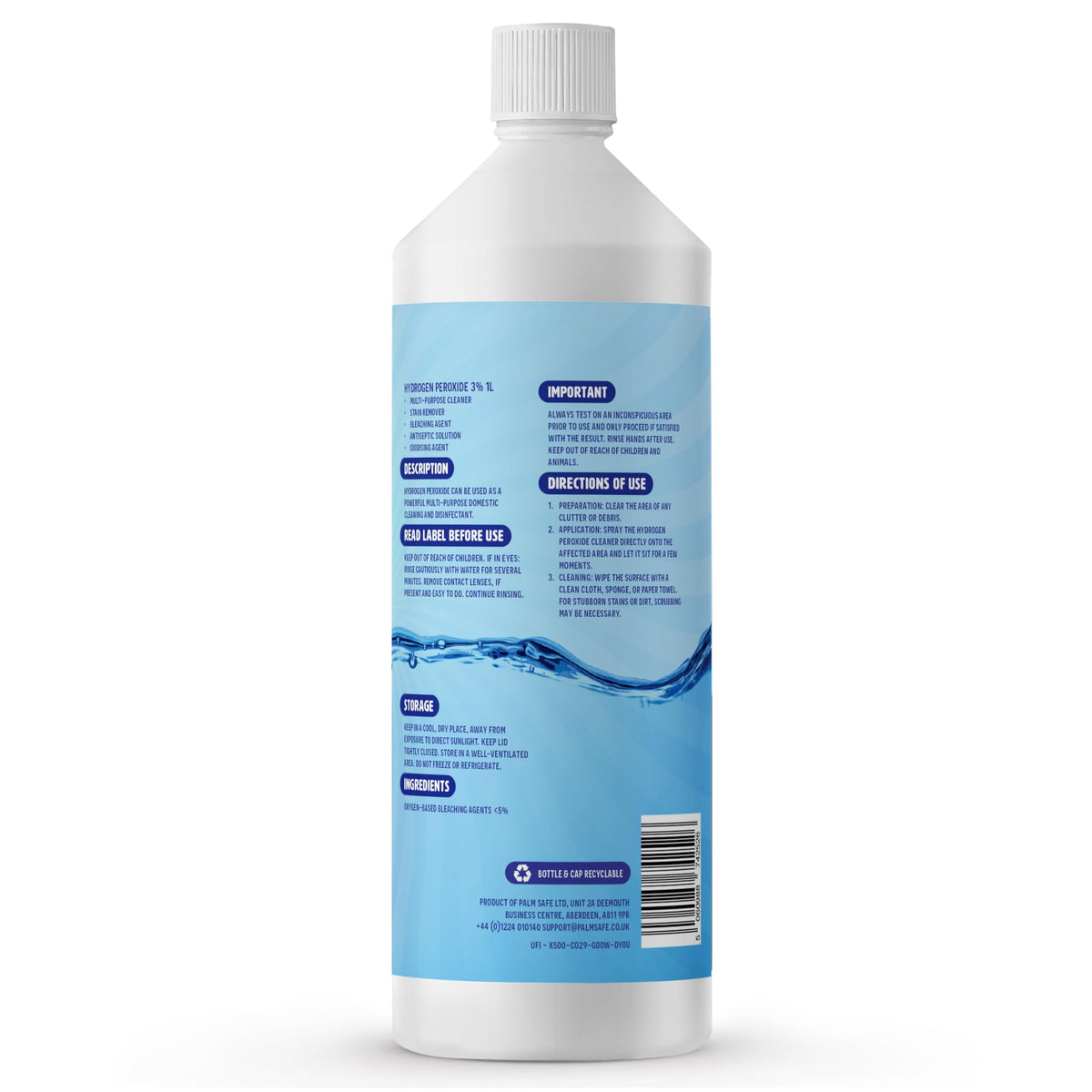 Pure Safe Hydrogen Peroxide 3% Solution 500ml – Multi-Purpose Household Cleaner, Surface Disinfectant, Mould and Mildew Remover, Stain Fighter, Grout Whitener, Kitchen and Bathroom Sanitiser