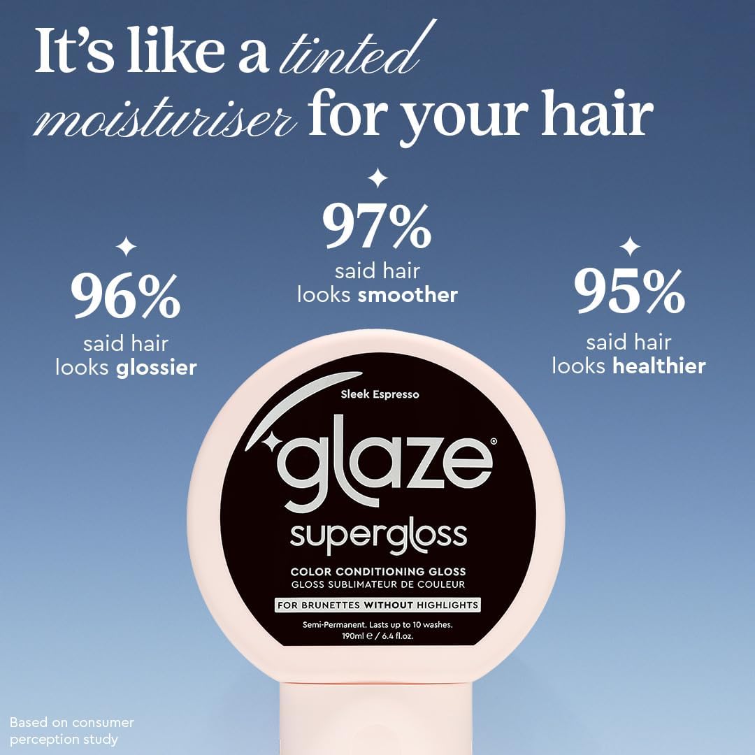 Glaze Supergloss Color Conditioning Gloss – Hydrating Semi-Permanent Colour Hair Gloss & Shine Boost – For Natural, Unbleached Dark Brown Hair – 190ml - Sleek Espresso