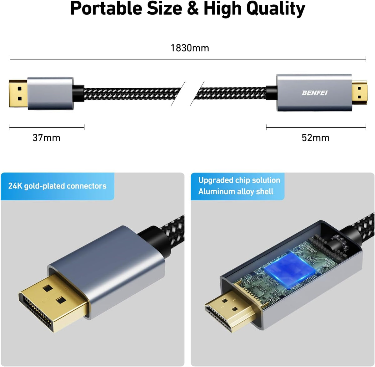 BENFEI 4K DisplayPort to HDMI 6 Feet Cable[Aluminum Shell, Nylon Braided], Uni-Direction DP 1.2 Computer to HDMI 1.4 Screen Cable Compatible with HP, ThinkPad, AMD, NVIDIA, Desktop and More
