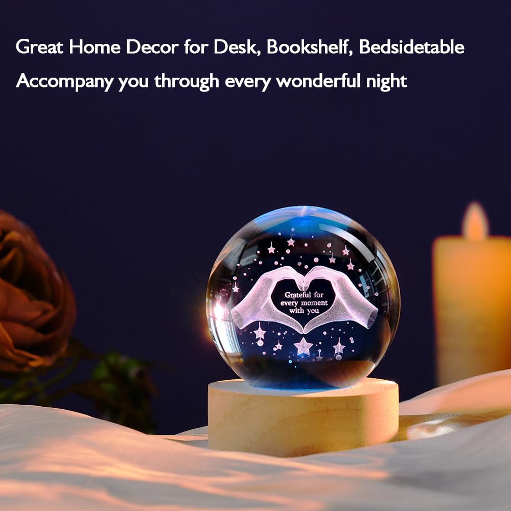 3D Fairy Crystal Ball 60mm Glass Fairy with Flower Night Light Gifts for Girl Women with Light Base