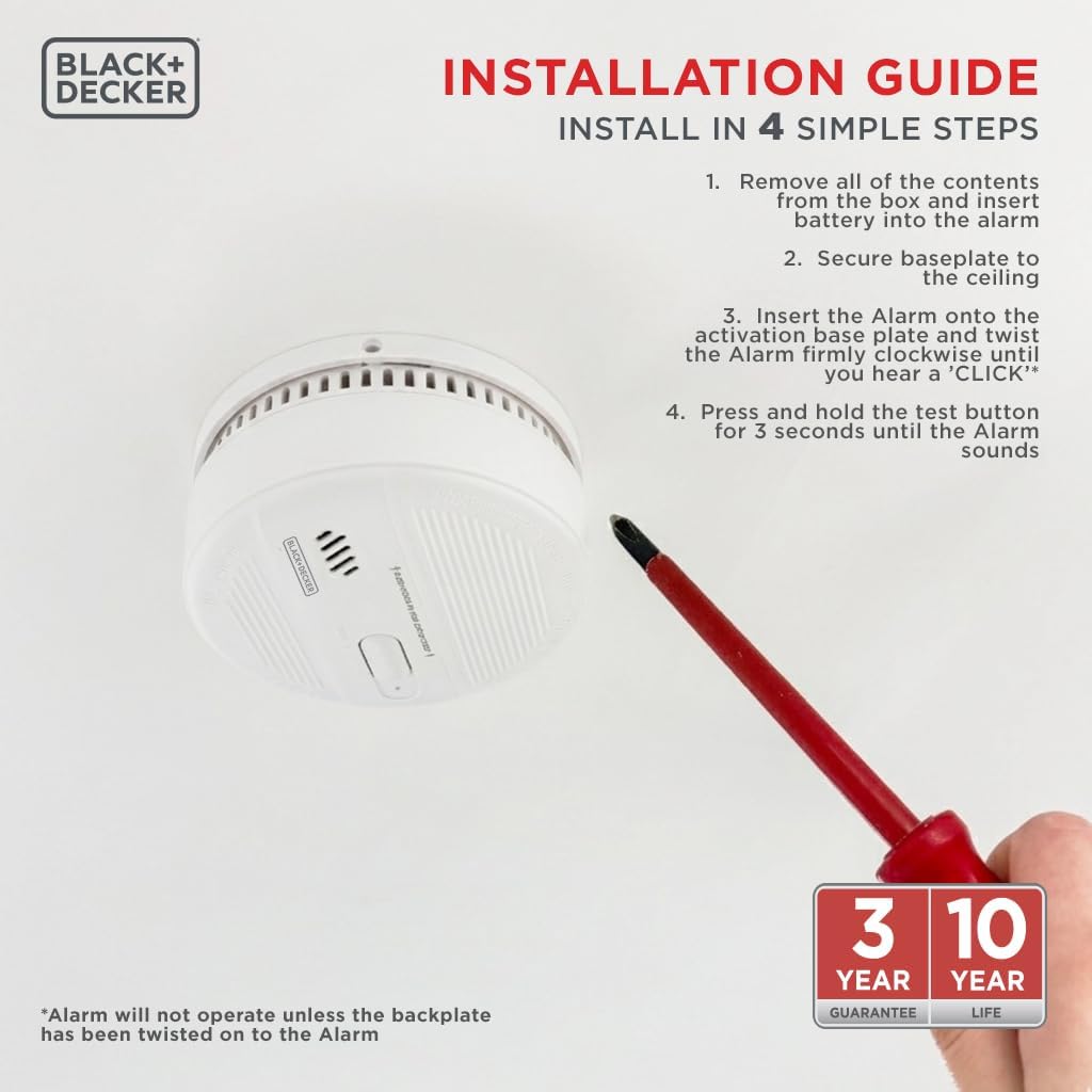 BLACK+DECKER Smoke Alarm 2 Pack for Home 10 Year Life, Replaceable Battery