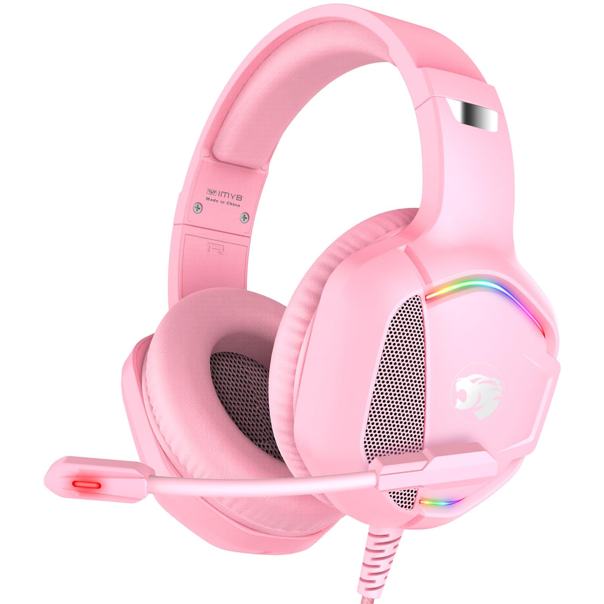 IMYB Gaming Headset with Microphone for Pc, Xbox One Series X/s, Ps4, Ps5, Stereo Wired Noise Cancelling Over-Ear Headphones with Mic, RGB, for Computer, Laptop, Mac, Gamer (White)
