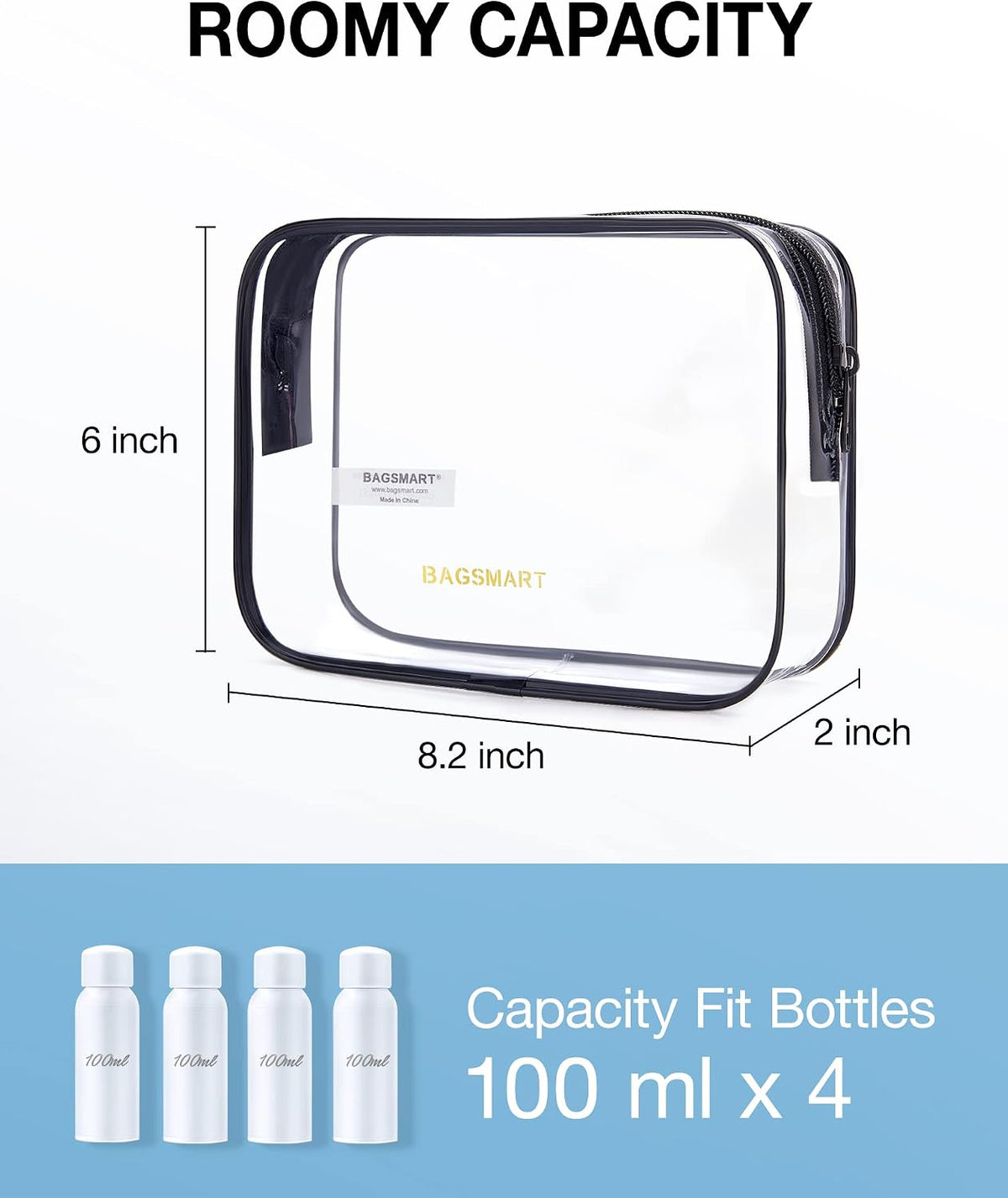 BAGSMART 2pcs Clear Toiletry Bag TSA Travel Essential for Makeup Liquids (Pack of 2)