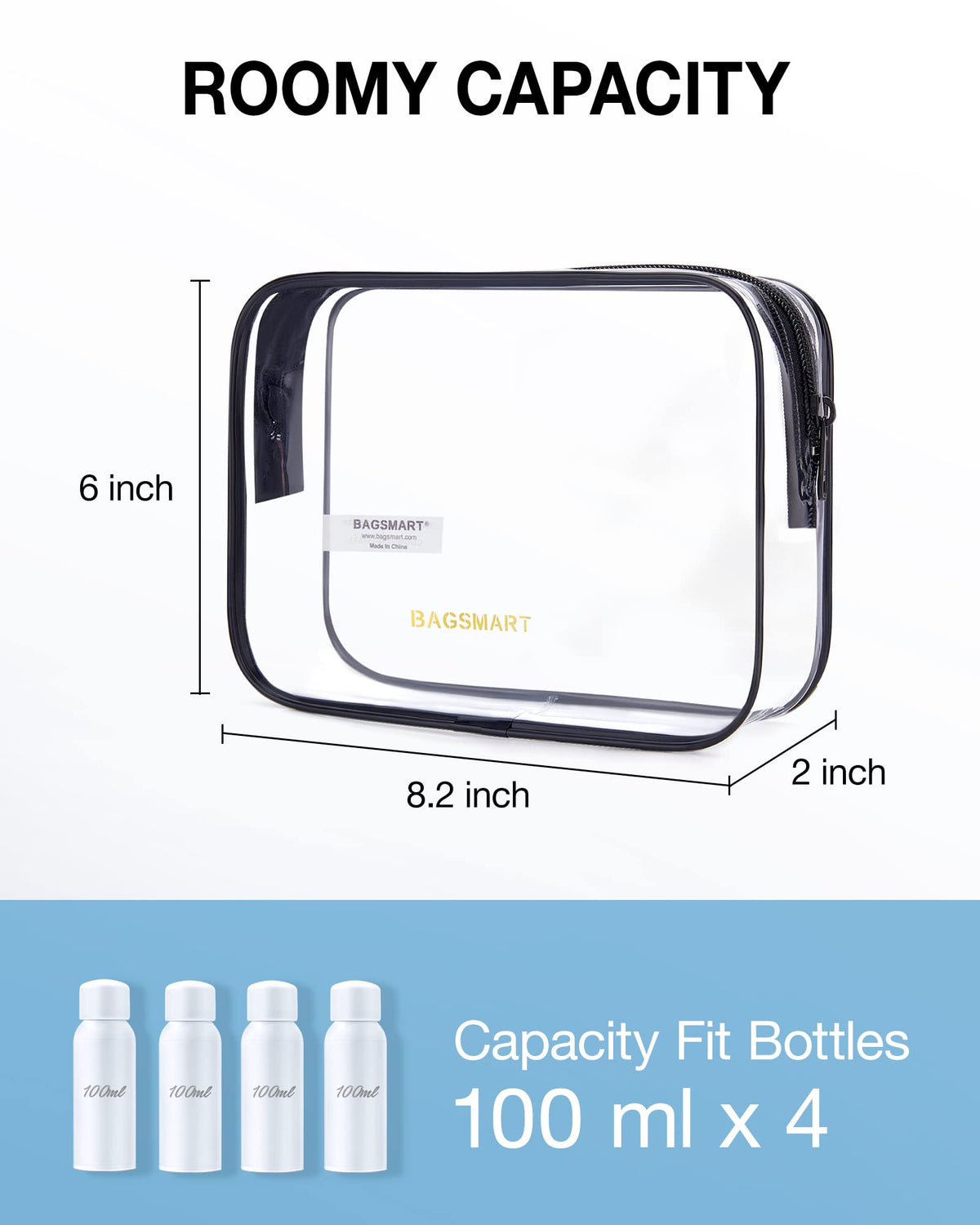 BAGSMART 2pcs Clear Toiletry Bag TSA Travel Essential for Makeup Liquids (Pack of 2)
