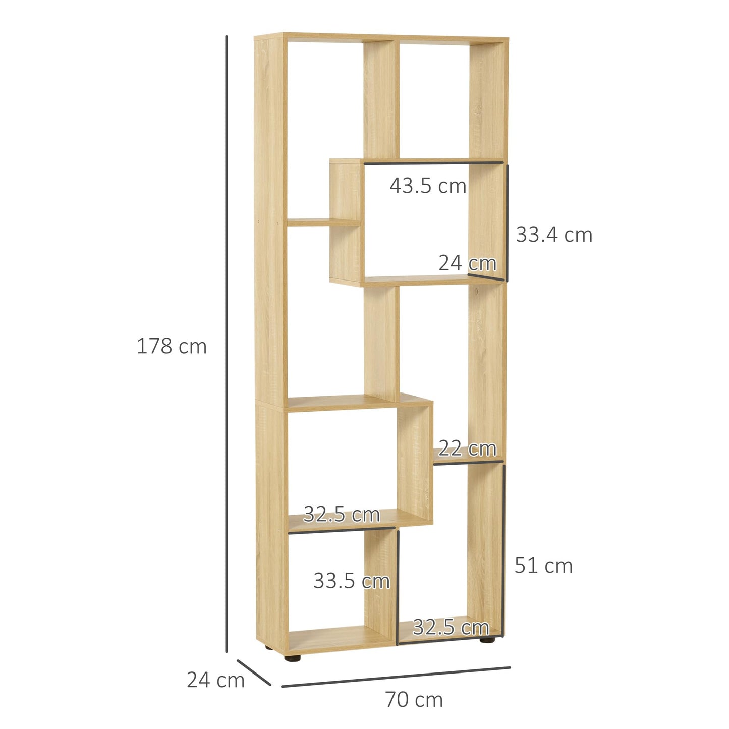 HOMCOM Bookshelf, Tall Bookcase, Modern Room Divider, 8 Cube Storage Unit, Freestanding Storage Shelf for Living Room, Bedroom, Home Office, 70 x 24 x 178 cm, White