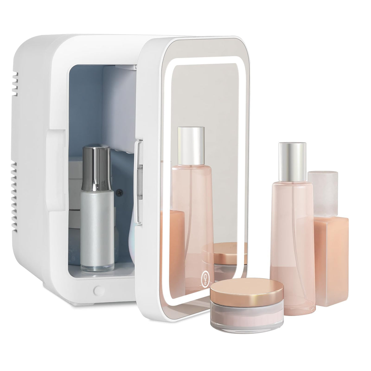 4 Liter Mini Fridge with Dimmable LED Mirror, AC/DC Skincare Fridge