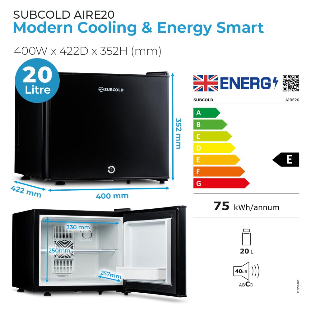 Subcold Aire20-G Mini Fridge | 20L | Frost-Free | Glass Door | LED