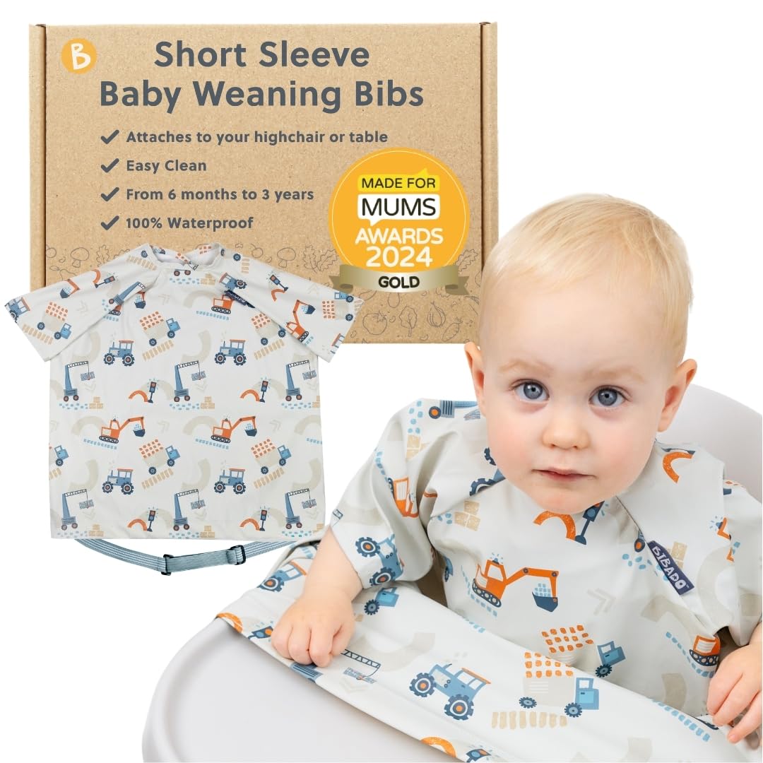 BIBaDO Long Sleeve Baby Bibs - Coverall Weaning Bib with Highchair Strap