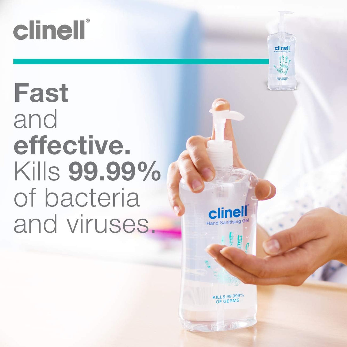 Clinell GCIHS500 Hand Sanitiser Gel - Dermotologically Tested, Kills 99.99% of Germs, Quick and Kind to Skin, No Stickiness - 500ml bottle