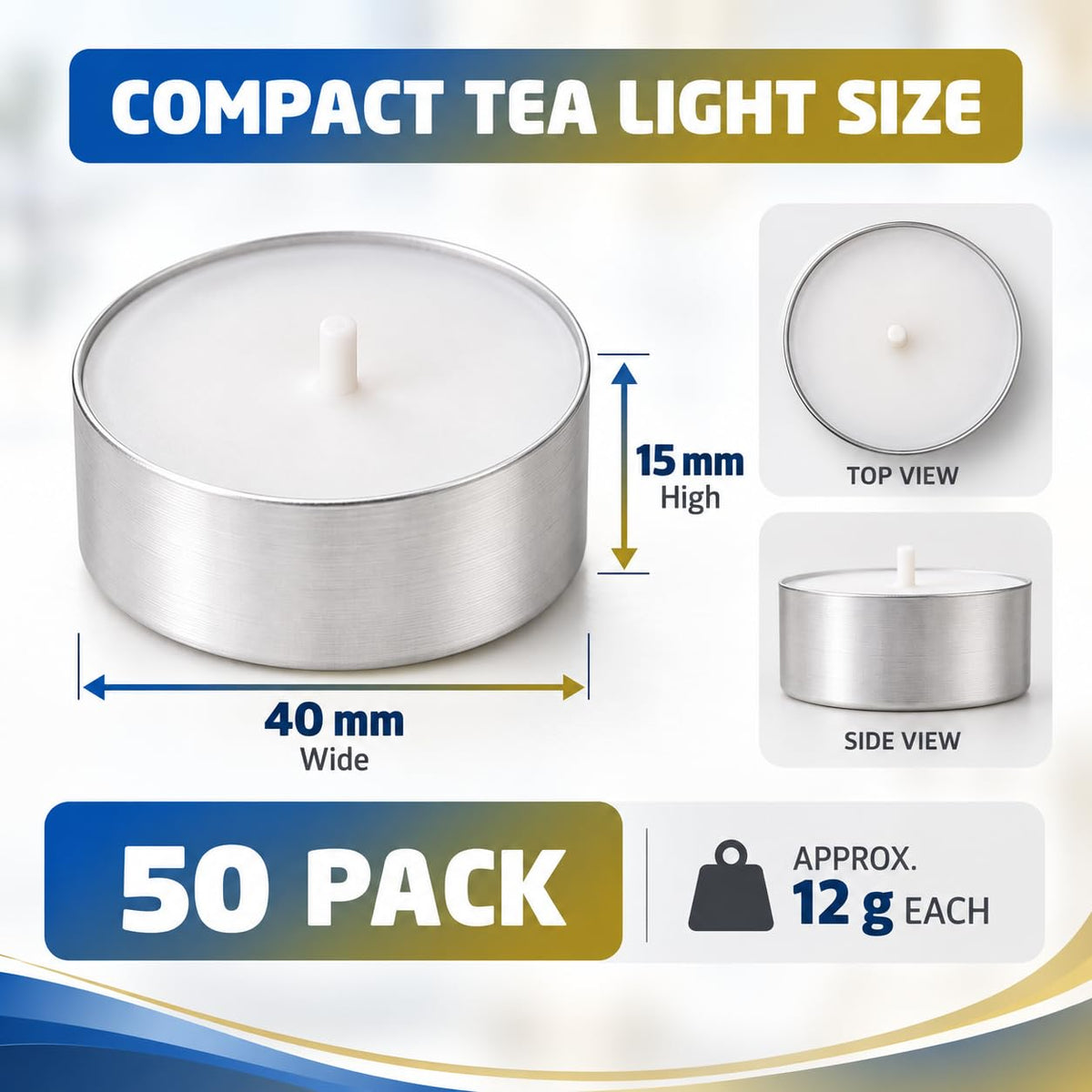 Unscented 8-Hour Tea Light Candles, 50 Pack, Cotton Wicks