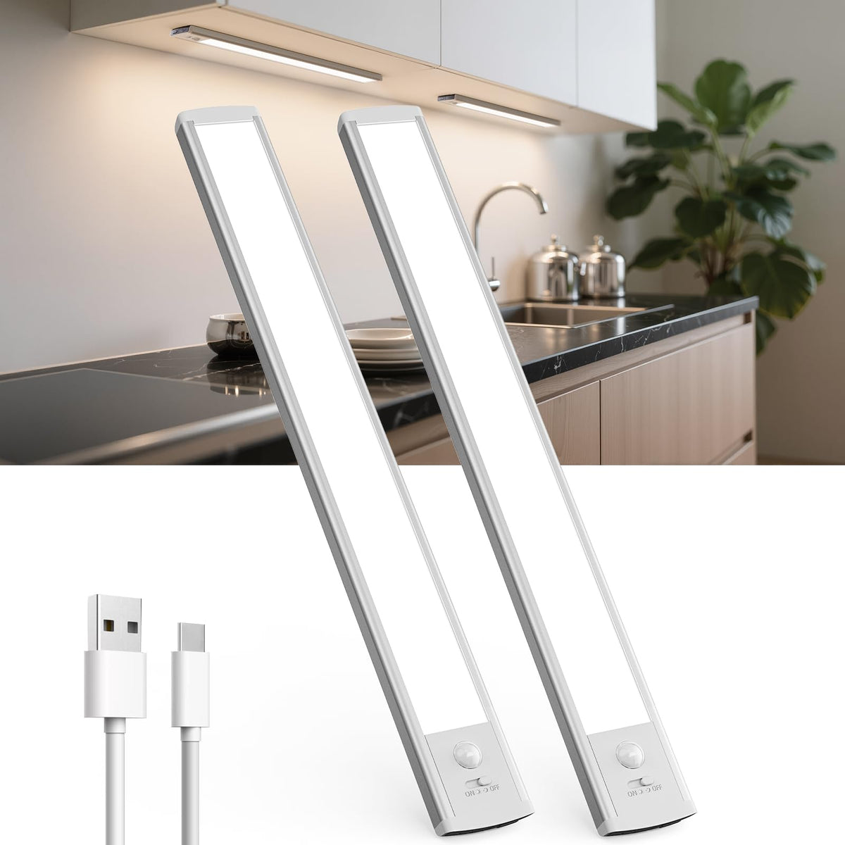 20cm Under Cabinet Kitchen Lights, Motion Sensor Lights Indoor