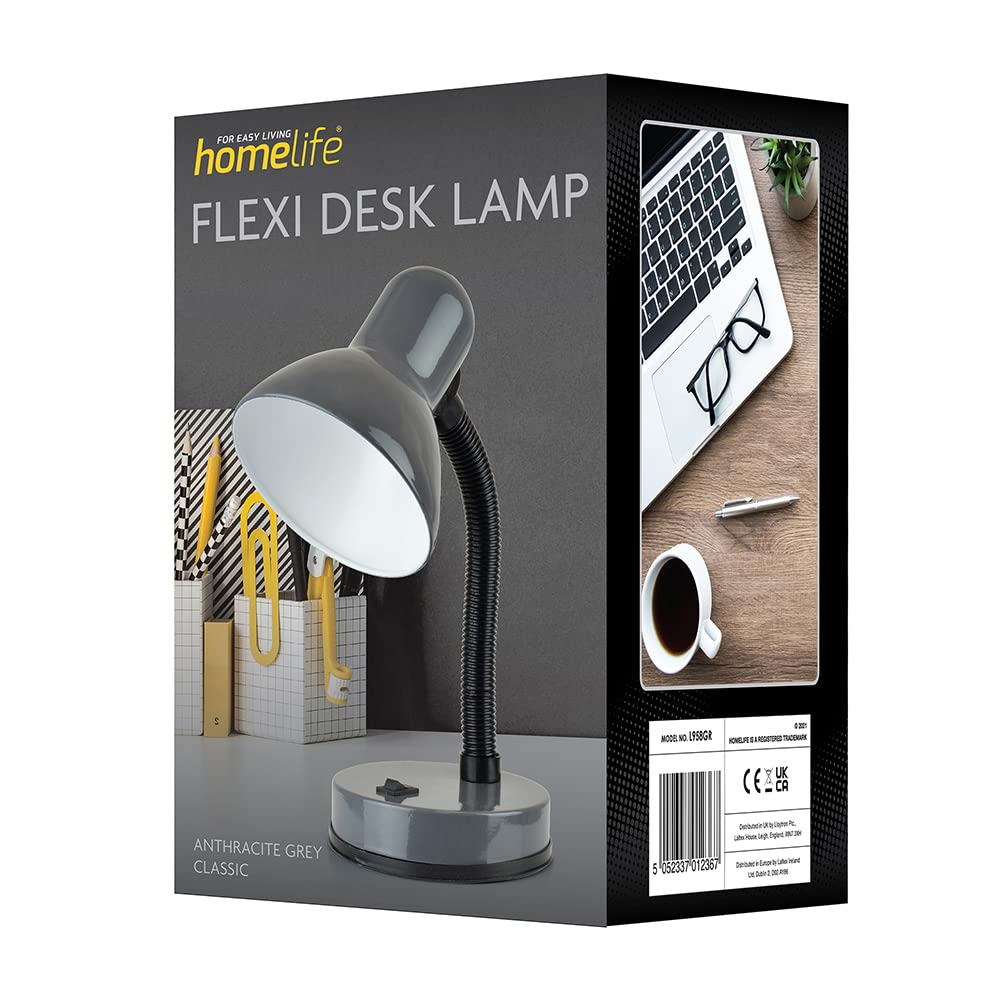 HOMELIFE 35w 'Classic' Flexi Desk Lamp with Versatile Flexible Neck - Integral On/Off Switch - Approx. 34cm Height - L958BK - Onyx Black