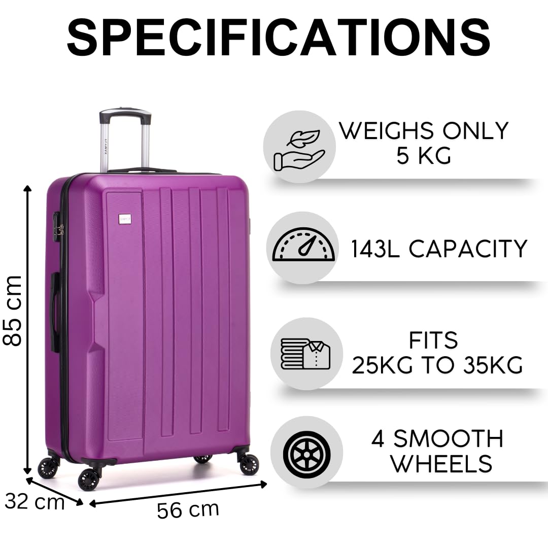 FLYMAX 29" Large Suitcase 4 Wheel Lightweight Luggage Hard Shell Travel Case Hold Check in Fits 23kg - 27kg + 3 Digit Lock Suitcase Large + Telescopic Handle 103 Litre Capacity