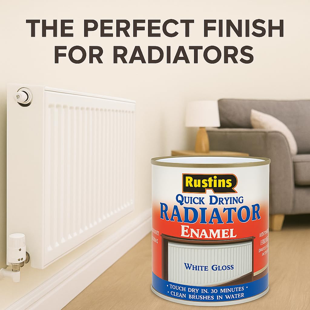 RUSTINS Quick Drying Radiator Enamel Satin - Black 500ml – Durable, Long-Lasting Finish for Radiators That Stands the Test of Time