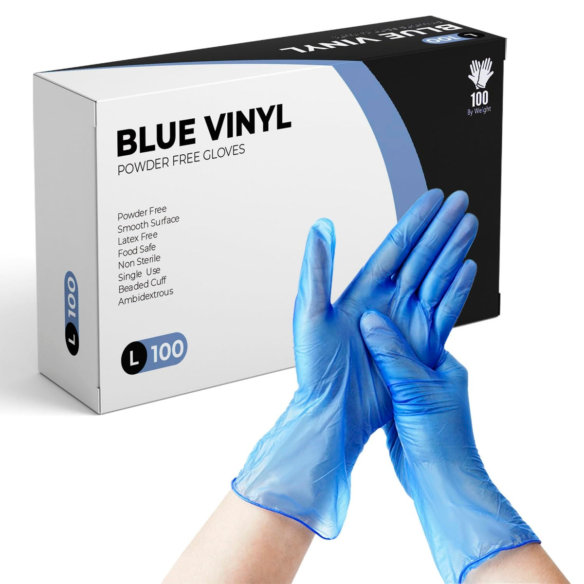 Disposable Gloves, Size S, Pack of 100, Blue Vinyl Gloves, Powder Free, Latex Free, Comfortable Fit, Suitable for Food Handling, Cleaning, Hairdressing & Multi-Purpose Use