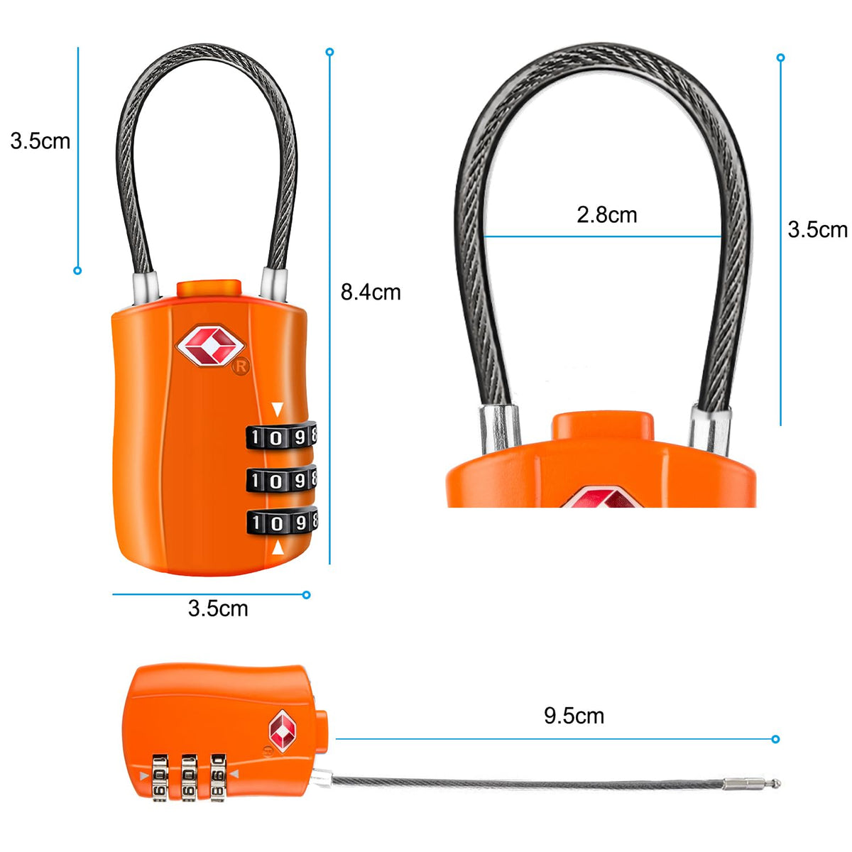 Diyife TSA Approved Luggage Locks with Flexible Steel Cable, Easy to Set up