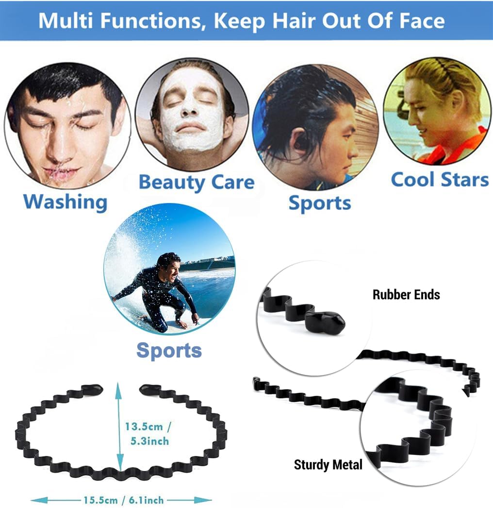 3PCS Metal Hair Bands for Men Non-Slip Black