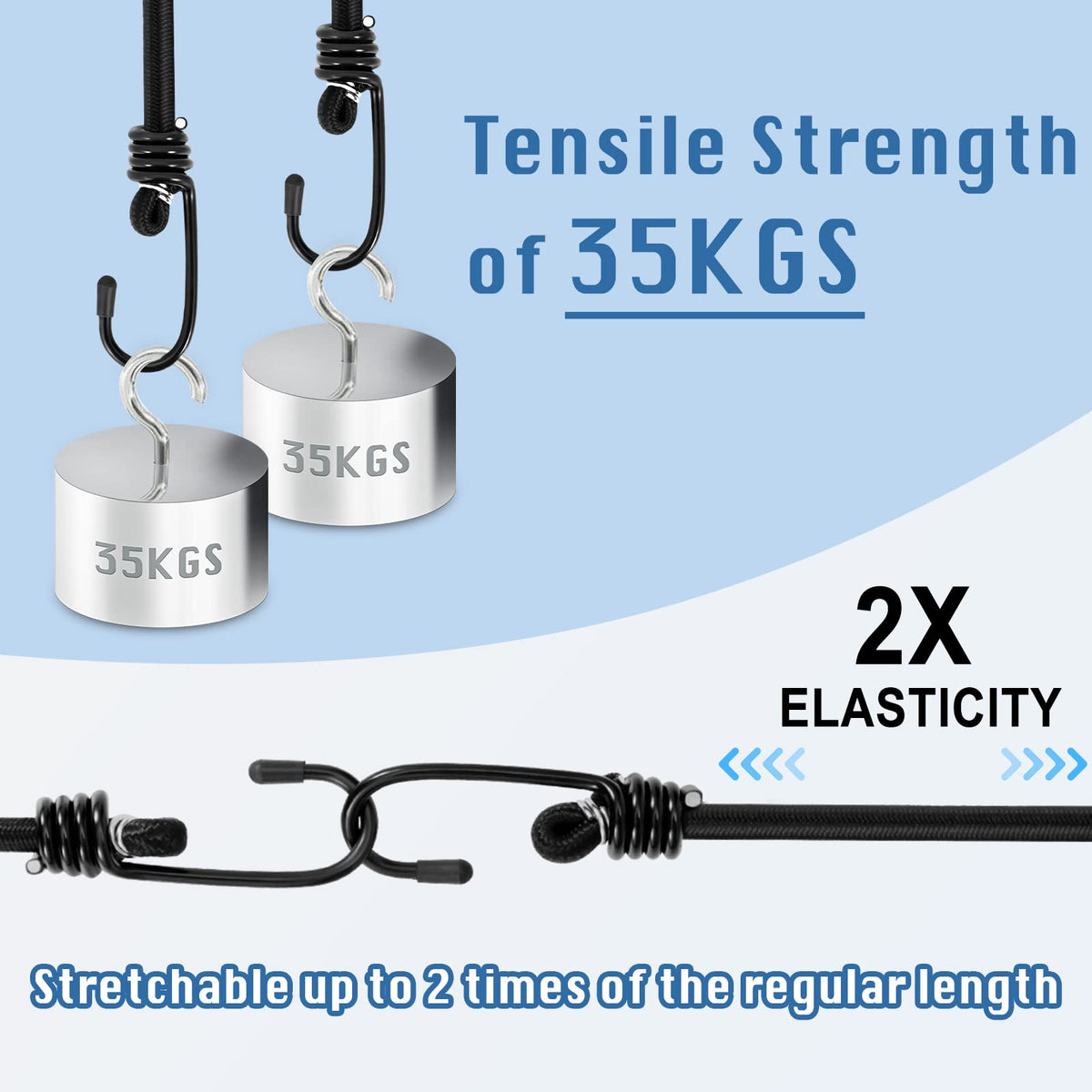 WeFine Pack of 10 Bungee Cords with Hooks Weatherproof & UV-Resistant Bungee Straps Heavy Duty Elastic Bungee Ropes for Caravan Camping RVs Trunks Luggage Racks,Black,16 inch (40CM)