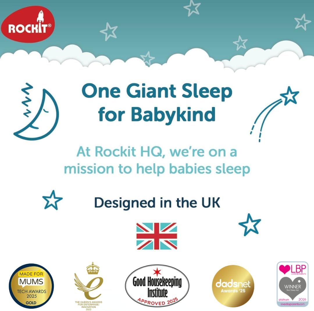 Rockit Rocker Rechargeable Pram Rocker - Baby Pushchair Rocking Device, Soothing Motion for Stroller or Buggy, Adjustable Speed, 60 Minute Timer, Universal Fit