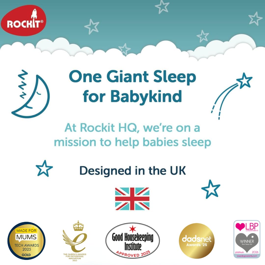 Rockit Rocker Rechargeable Pram Rocker - Baby Pushchair Rocking Device, Soothing Motion for Stroller or Buggy, Adjustable Speed, 60 Minute Timer, Universal Fit