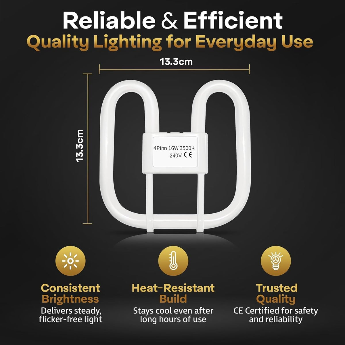 Quebec 16W 2D Square 2-Pin GR8 Cap Compact Fluorescent Lamp, Warm White 3500K, Non-Dimmable CFL Light Bulb, Energy Class A, AC 230V, DD Flat Butterfly Bulb for Flush Mount Ceiling Lighting, 8000 Hours