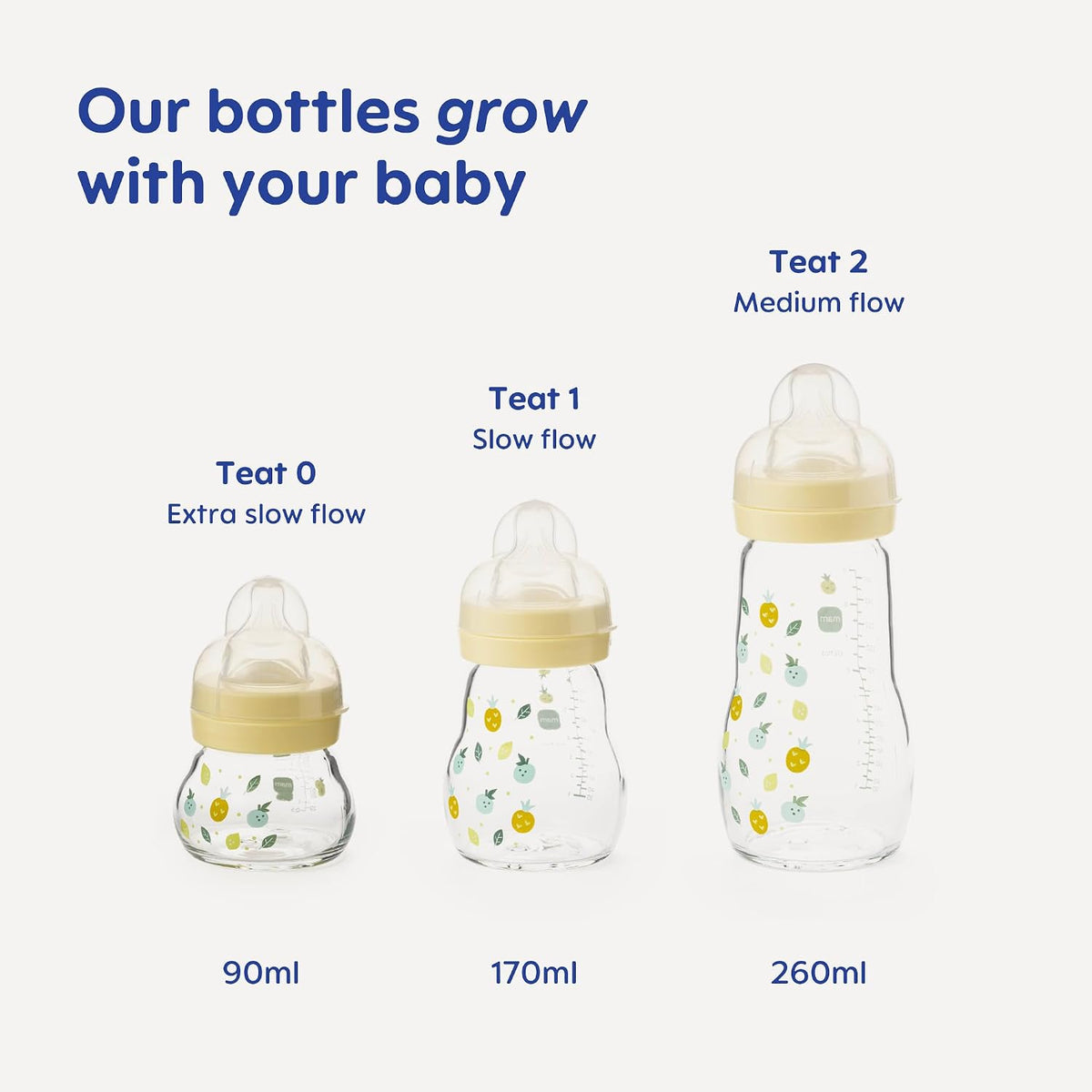 MAM Glass Bottle, 2X 260ml, with SkinSoft Silicone Teat, Yellow