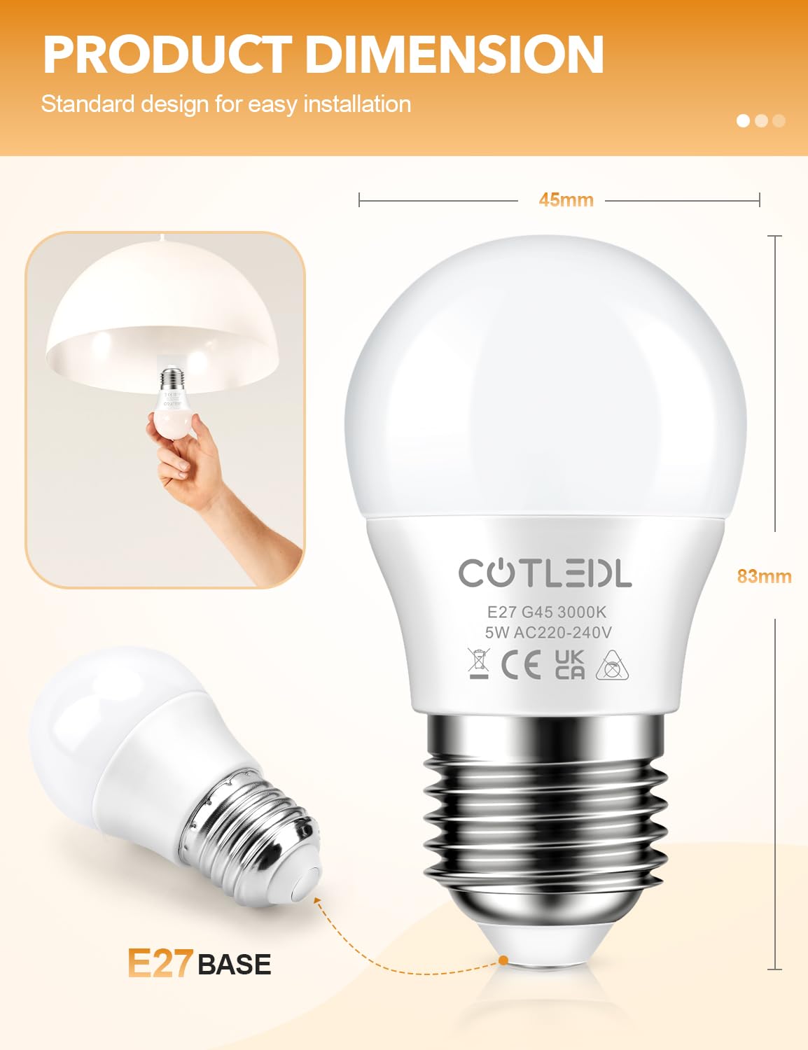 E27 Screw Bulbs, Warm White 3000K, 5W(40W Equivalent), 12 Pack