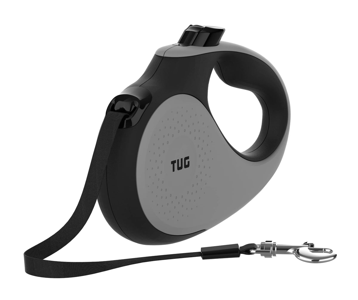 TUG 360° Tangle-Free Retractable Dog Lead for Up to 25 kg Dogs | 5 m Strong Nylon Tape | One-Handed Brake, Pause, Lock (Medium, White/Orange)