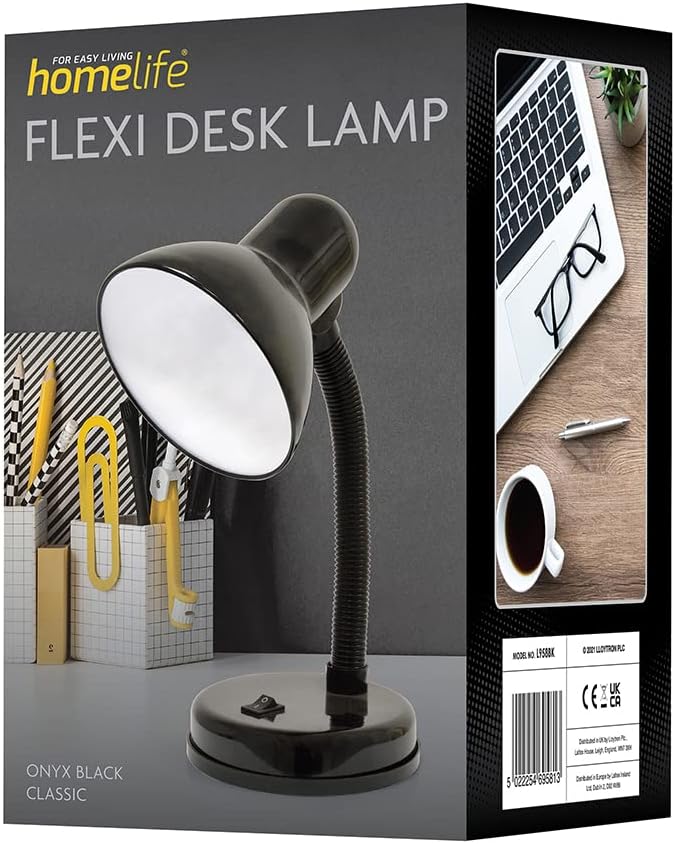 HOMELIFE 35w 'Classic' Flexi Desk Lamp with Versatile Flexible Neck - Integral On/Off Switch - Approx. 34cm Height - L958BK - Onyx Black
