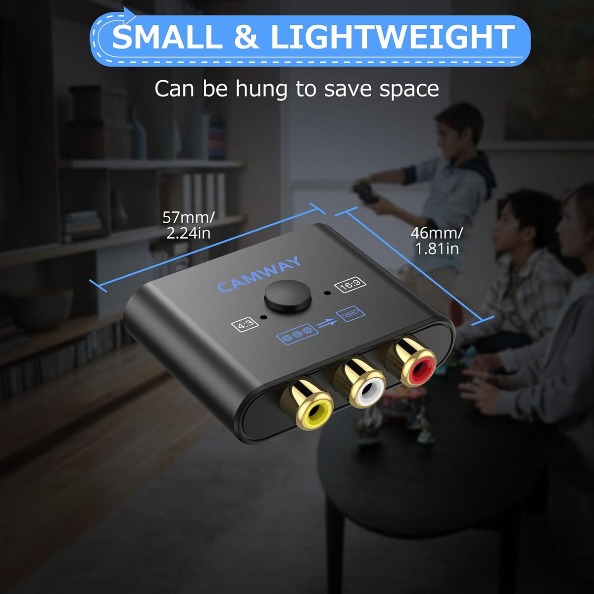 CAMWAY RCA to HDMI Converter, 1080P AV Adapter, 4:3/16:9, No HDMI Cable